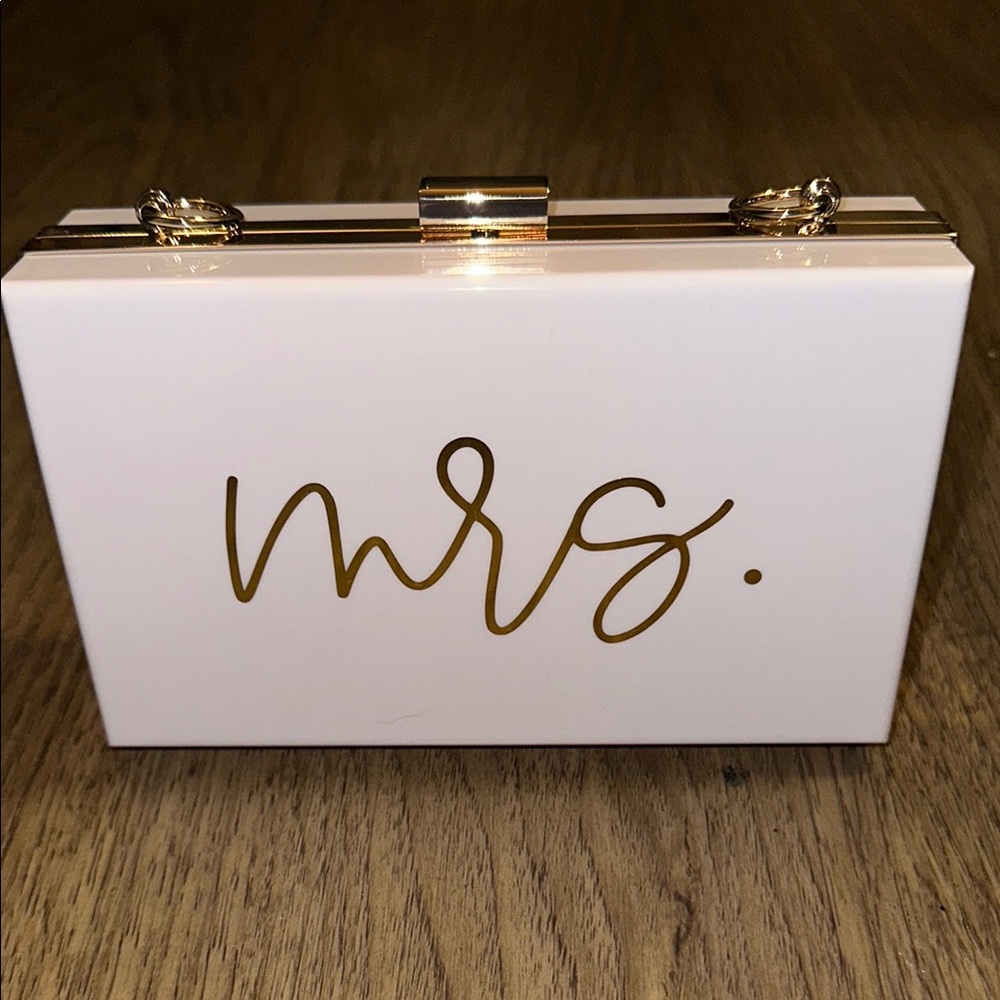 White and Gold 'Mrs.' Clutch